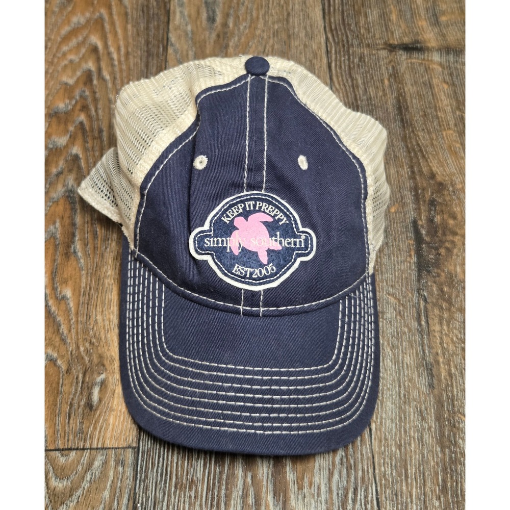 Simply Southern Navy Blue Tan Mesh Trucker Hat Keep It Preppy Turtle Snapback